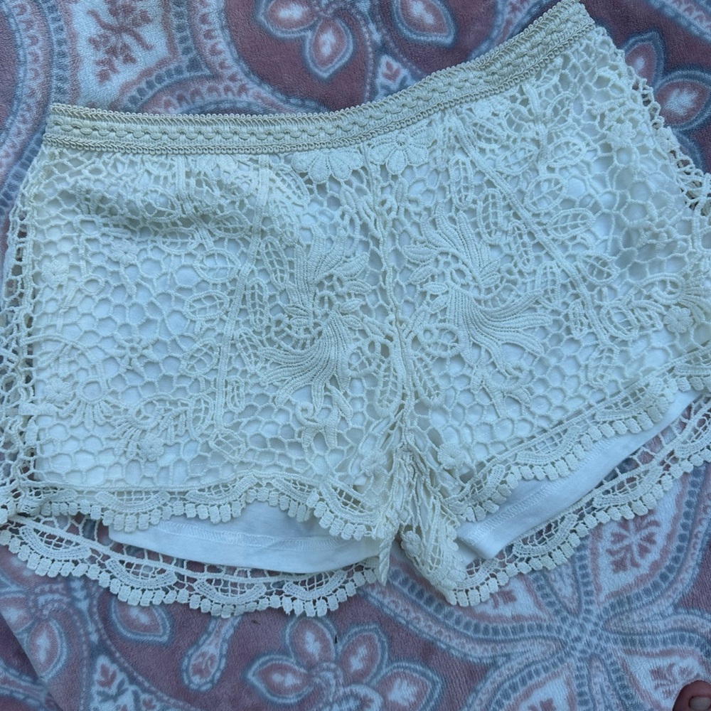 Mossimo Supply Co. Ivory Crochet High-Waist Lounge Shorts
